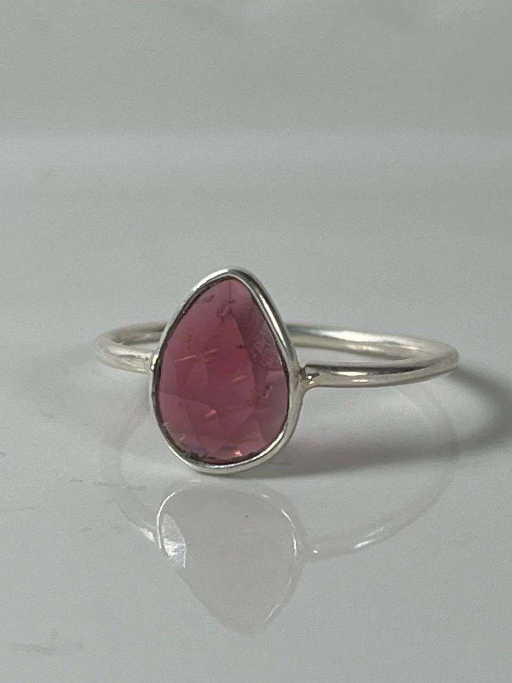 Solid Sterling Silver 925 Ruby Corundum Gemstone Flat Stacker Ring Size 7